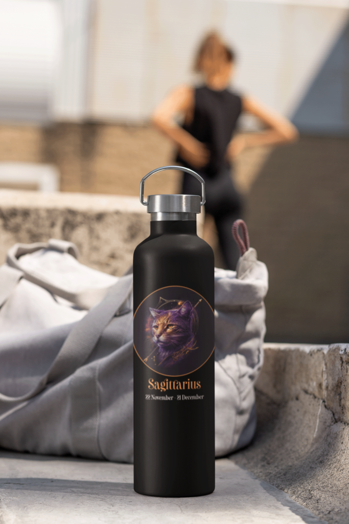 Black Aluminium Water Bottle with Sagittarius