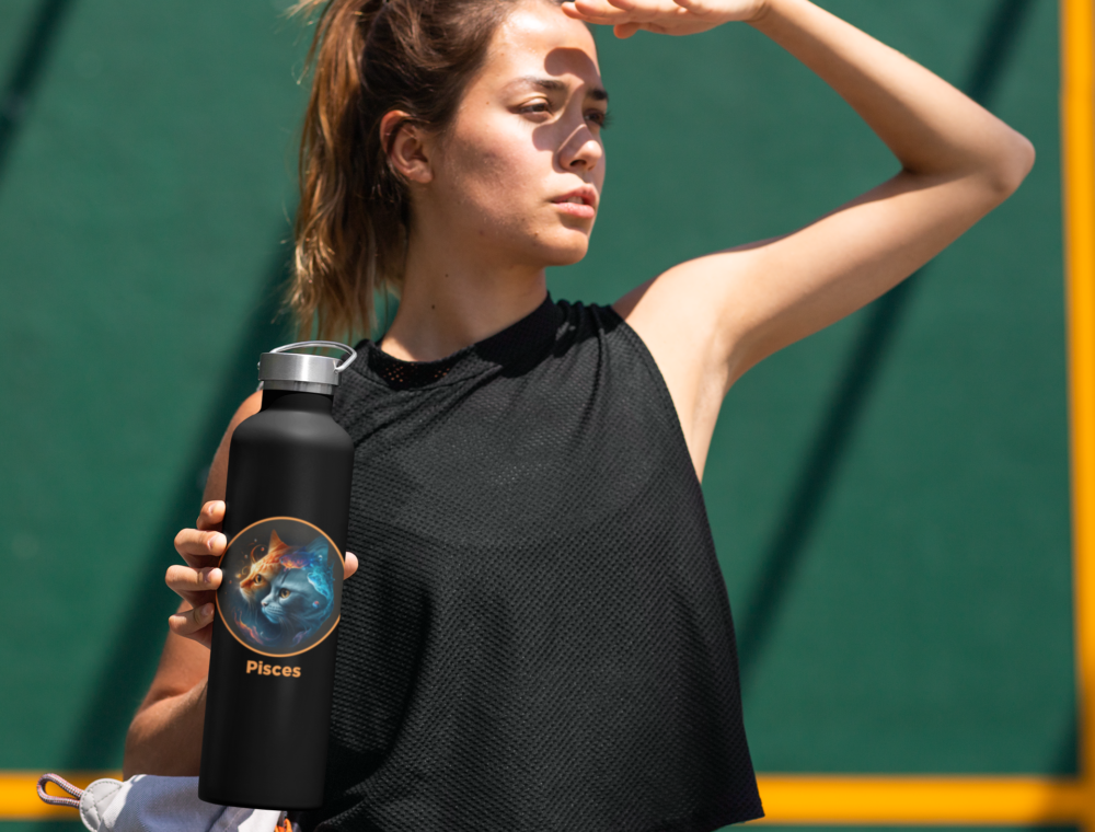 Cat Zodiac Sign Branded Black Water Bottle